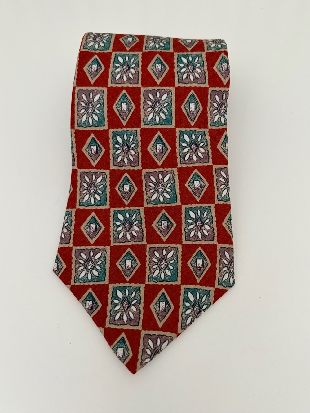 Men's Red Geometric Floral Pattern Tie